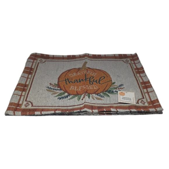 Set of 4 GRATEFUL THANKFUL BLESSED Autumn Placemats Thanksgiving Tapestry Style - Picture 1 of 2